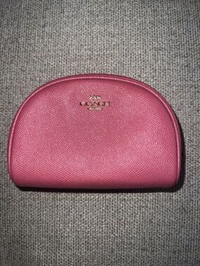 Coach Leather (Rouge) Pink Dome Cosmetic Case with Gold Logo